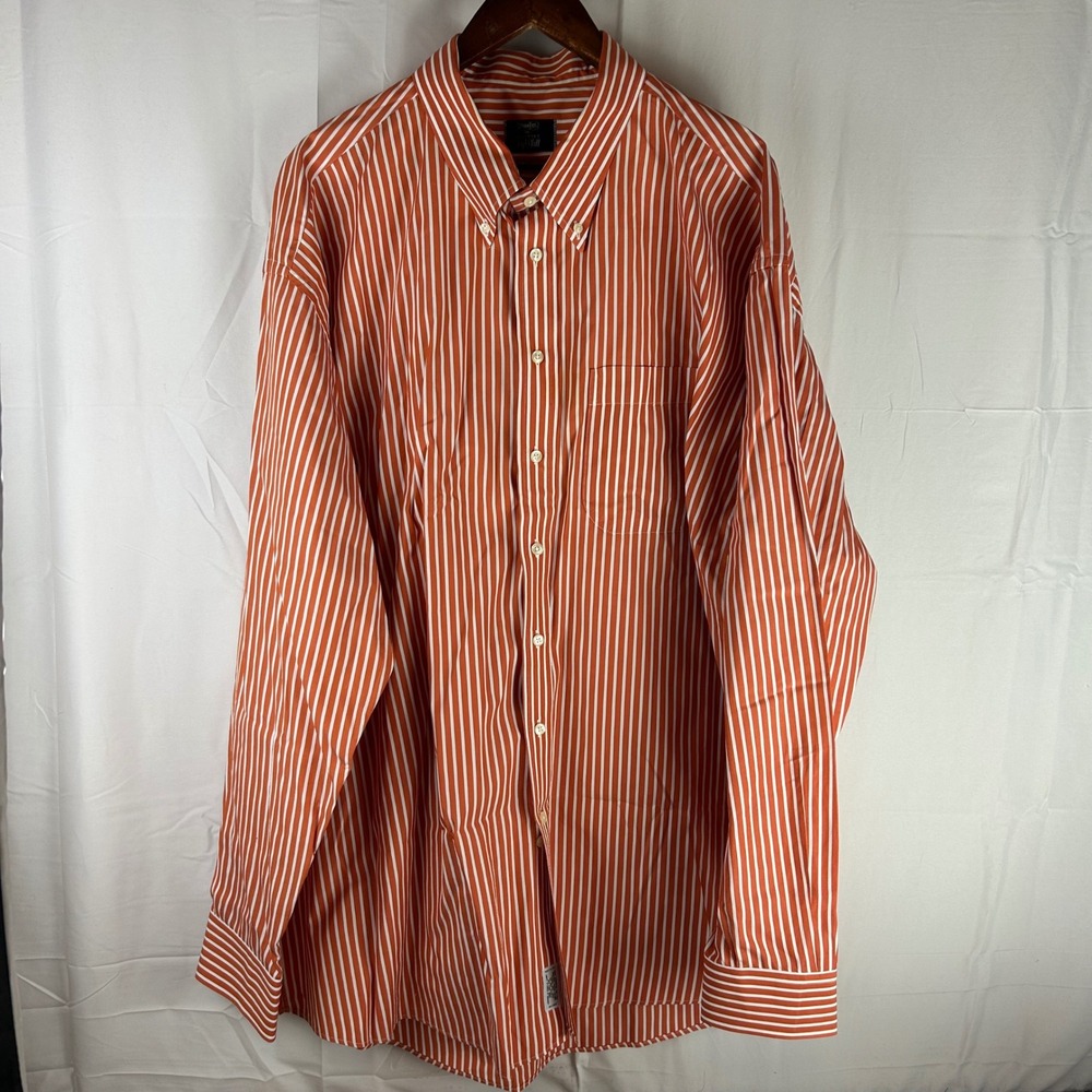 Gitman Bros Button Down Shirt Mens 3XT Orange White Striped Big & Tall USA‎ Made